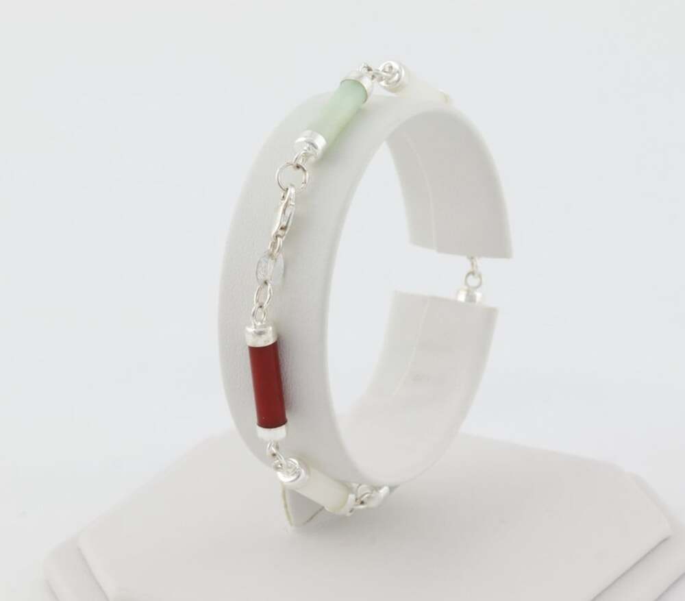 Sterling Silver Multicolor Jade Bracelet 7 1/2" inch - Picture 6 of 6